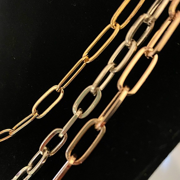 Set of 3 of Paperclip Chain Link Necklaces- 1 ea Gold, Rose-gold & Silver - Picture 2 of 9